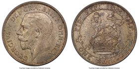 George V Shilling 1921 MS62 PCGS, KM816a. Mottled gray and anthracite toning, metal lamination on neck. 

HID09801242017
