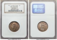 George V Shilling 1927 MS64 NGC, KM833. First year of type with bold full strike. Multiple shades of luminescent colors in shades of turquoise, magent...