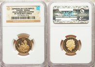 Elizabeth II gold Proof 25 Pounds 2010 PR70 Ultra Cameo NGC, KM1164. Mintage: 20,000. Issued for the London 2012 Olympics. Diana and cyclists. Watery ...