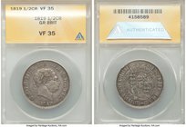 Pair of Certified Assorted Issues ANACS, 1) George III 1/2 Crown 1819 - VF35 2) Middlesex "Prince of Wales" 1/2 Penny Token ND - EF45 Sold as is, no r...