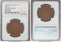 Ranavalona III bronze Fantasy 10 Centimes 1883-E MS64 Brown NGC, KM-X1, Lec-5. Fantasy issue. 

HID09801242017