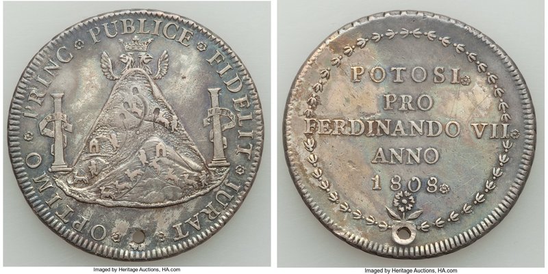 Ferdinand VII silver 8 Reales-Sized Proclamation Medal 1808 XF (Holed, Lightly C...