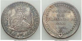 Ferdinand VII silver 8 Reales-Sized Proclamation Medal 1808 XF (Holed, Lightly Cleaned), Potosi mint, Medina-346, Fonrobert-9392. 40mm. 26.91gm. From ...