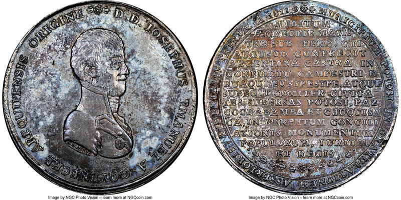Ferdinand VII silver Potosi Proclamation Medal 1811 MS61 NGC, Fonrobert-9395. 43...