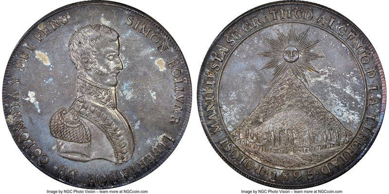 Republic silver "Mountain of Potosi" Medal 1825 MS62 NGC, Fonrobert-9466. 42mm. ...