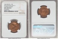 Pedro II copper Pattern 10 Reis 1864 UNC Details (Cleaned) Brown NGC, Bentes-E49.12. Mislabeled on the holder as Bentes-E50.12. We note that this lot ...