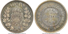 Pedro II copper-nickel Pattern 40 Reis 1863 MS66 NGC, KM-Pn110, Bentes-E45.08. Mislabeled on the holder as Bentes-E46.08. We note that this lot has a ...