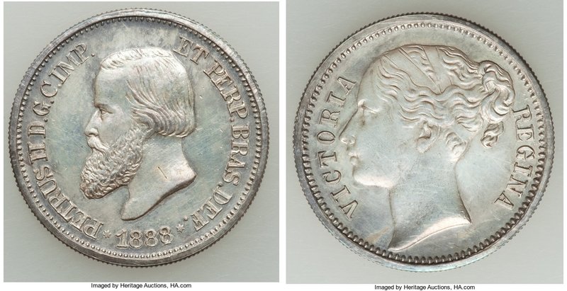 Pedro II Mule 100 Reis 1888 Prooflike (Surface Hairlines), Muled Queen Victoria ...