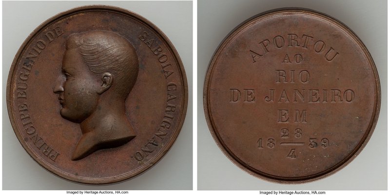 Pedro II bronze "Prince Eugine of Savoia Carignano Visit" Medal 1839 UNC (Residu...