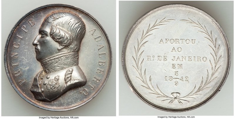 Pedro II silver "Visit of Prince Adalberto of Russia" Medal 1842 Prooflike (Clea...