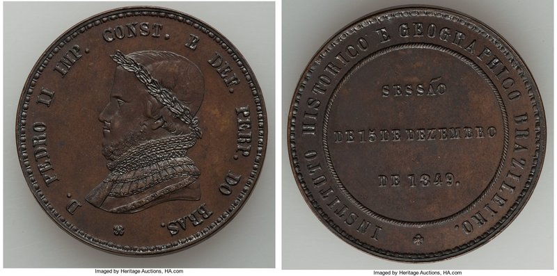 Pedro II bronze "Historical and Geographical Institute" Medal 1849 UNC (Lacquer ...