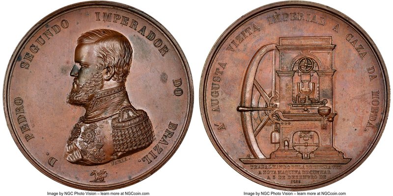 Pedro II copper "Rio de Janeiro Mint Visit" Medal 1855 MS62 NGC, Meili-27. 58mm....