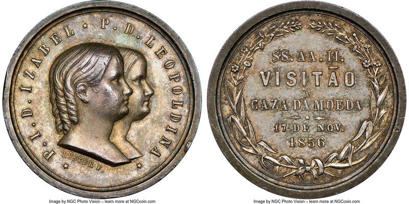 Pedro II silver "Isabel & Leopoldina Mint Visit" Medal 1856 MS62 NGC, VC-43, Mei...
