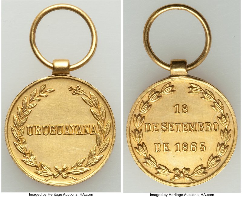 Pedro II gold "Uruguayana Rendition" Decoration 1865 UNC (Cleaned), Meili-123, R...