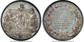 Pedro II silver "Asym of Mercy" Medal 1889 MS62 NGC, Cornucopia privy mark on edge. 41mm. From the Dresden Collection of Hispanic and Brazilian Procla...