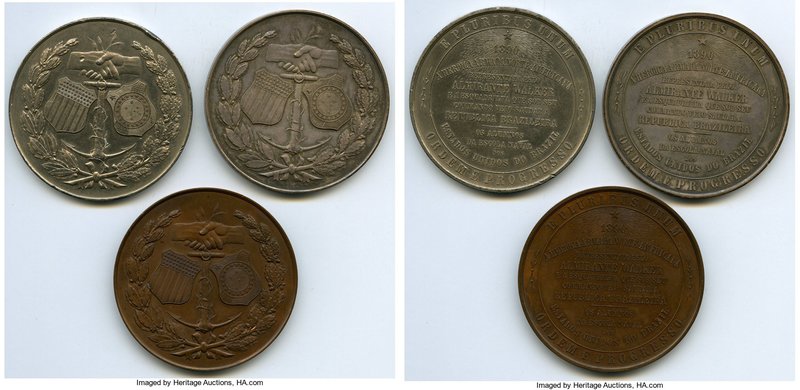 3-Piece Set of Uncertified Medals 1890, Visit of American Fleet to Brazil Admira...