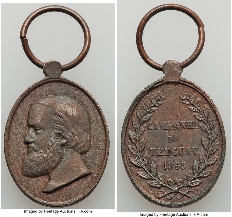 6-Piece Lot of Uncertified Assorted Medals, 1) "Campanha do Uruguay" bronze Meda...