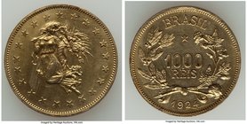 Republic copper Pattern 1000 Reis 1924 UNC (Heavily Polished), LMB-E222. 27mm. 7.95gm. From the Dresden Collection of Hispanic and Brazilian Proclamat...