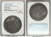 Charles IV silver Proclamation Medal 1789 AU Details (Edge Damage) NGC, Fonrobert-9807. 43mm. From the Dresden Collection of Hispanic and Brazilian Pr...