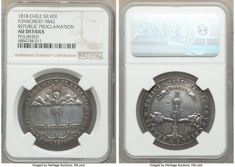 Republic silver "Republic Proclamation" Medal 1818 AU Details (Polished) NGC, Fo...