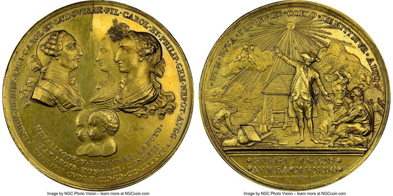 Charles III gilt-bronze "Birth of Carlos & Felipe" Medal 1784 MS63 NGC, Grove-K-...