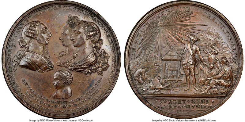 Charles III bronze "Birth of Prince Fernando" Medal 1785 MS62 Brown NGC, Grove-K...