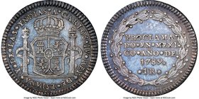 Charles IV silver Real-Sized Mexico City Proclamation Medal 1789 MS65 NGC, Grove-C-13. 20mm. From the Dresden Collection of Hispanic and Brazilian Pro...