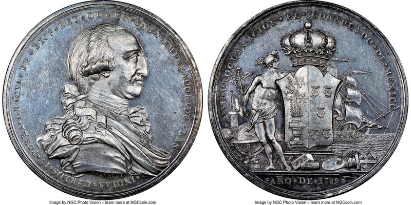 Charles IV silver Proclamation Medal 1789 MS63 NGC, Grove-C-26a. 41mm. From the ...