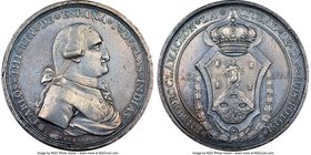 Charles IV silver San Luis Potosi Proclamation Medal 1790 AU58 NGC, Grove-C-176. 42mm. From the Dresden Collection of Hispanic and Brazilian Proclamat...