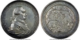 Charles IV silver "Guanajuato Miners" Medal 1790 MS62 NGC, Grove-C-75a. 47mm. From the Dresden Collection of Hispanic and Brazilian Proclamation Medal...