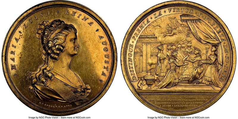 Charles IV gilt-bronze "Order of Maria Luisa" Medal 1793 MS62 NGC, Grove-C-256a,...