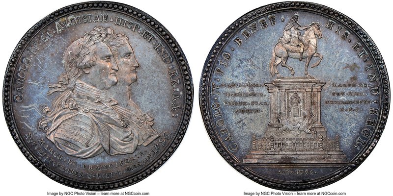 Charles IV silver "El Caballito" Medal 1796 MS64 NGC, Grove-C-268. 33mm. From th...
