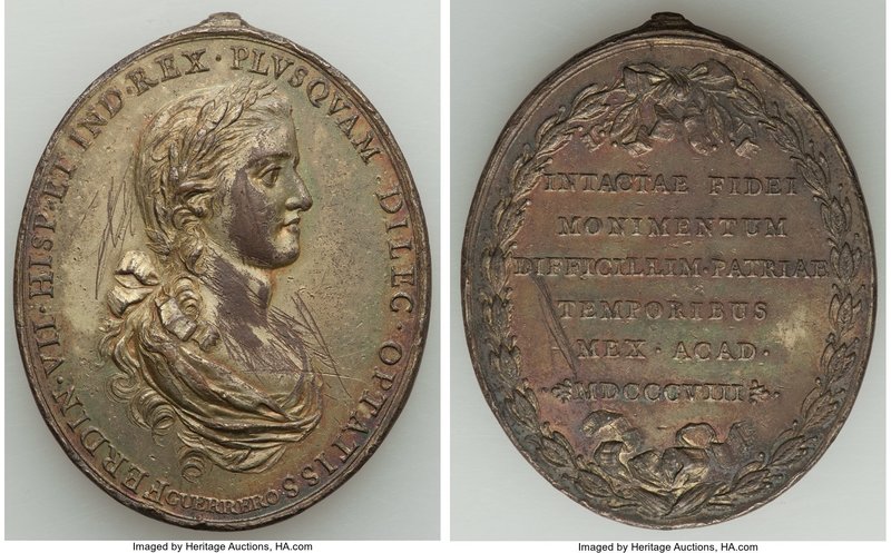 Ferdinand VII gilt-bronze "Mexico City University" Proclamation Medal 1808 XF (H...
