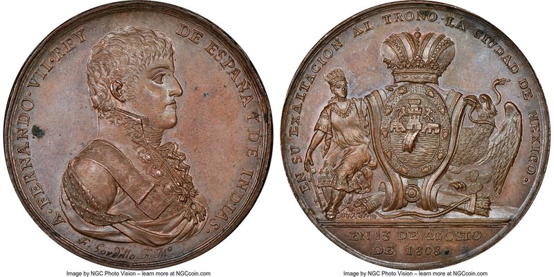 Ferdinand VII bronze Mexico City Proclamation Medal 1808 MS63 Brown NGC, Grove-F...