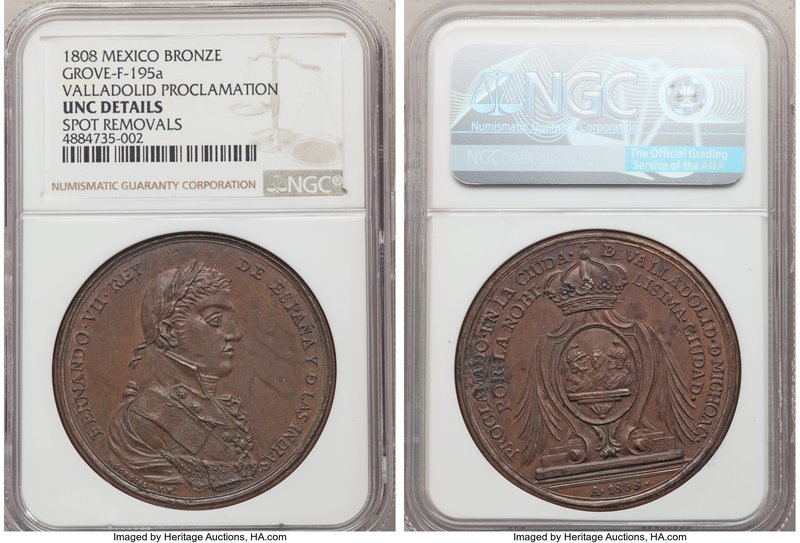 Ferdinand VII bronze Valladolid Proclamation Medal 1808 UNC Details (Spot Remova...