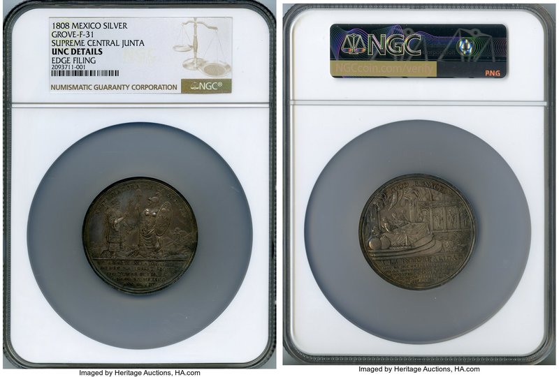 Ferdinand VII silver "Supreme Central Junta" Proclamation Medal 1808 UNC Details...