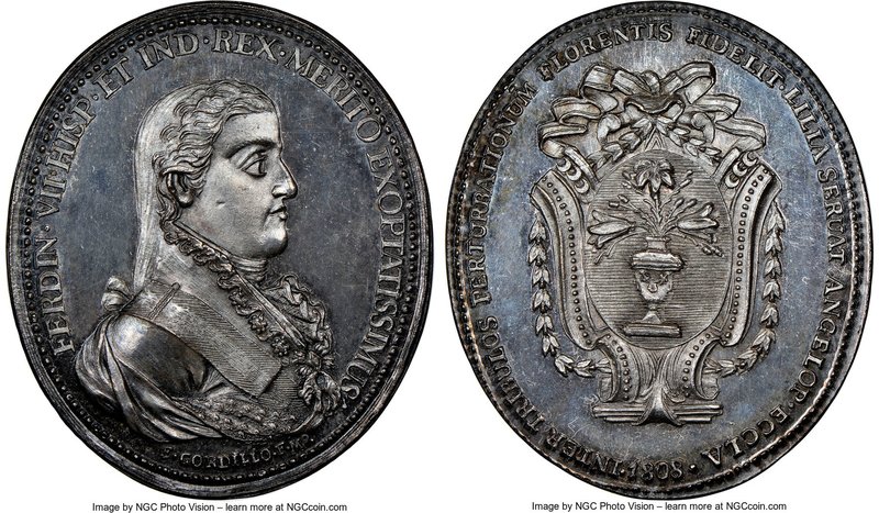Ferdinand VII silver Puebla Proclamation Medal 1808 MS65 NGC, Grove-F-122a. 34mm...