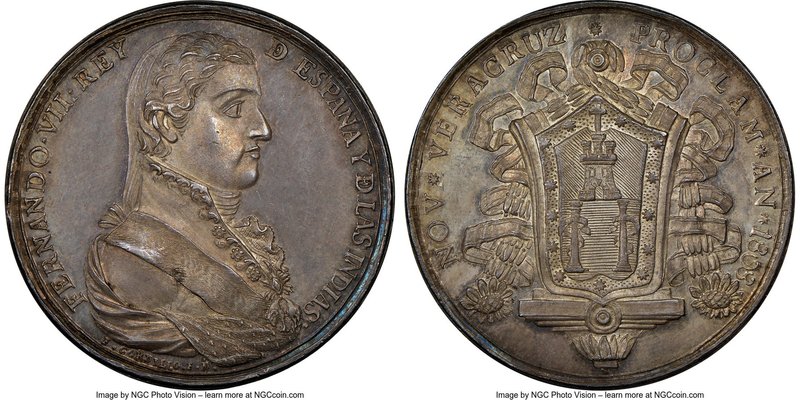Ferdinand VII silver Veracruz Proclamation Medal 1808 MS64 NGC, Grove-F-197. 33m...