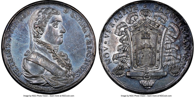 Ferdinand VII silver Veracruz Proclamation Medal 1808 MS61 NGC, Grove-F-197. 38m...