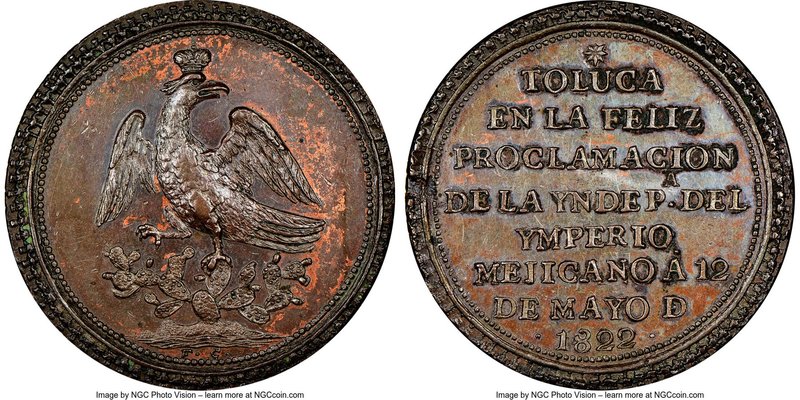 Augustin I Iturbide copper Toluca Proclamation Medal 1822 MS63 Brown NGC, Grove-...