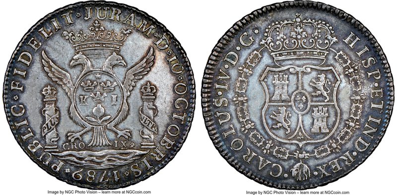 Charles IV silver Proclamation Medal 1789 AU58 NGC, Fonrobert-8942. 36mm. From t...