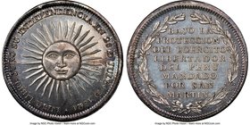 Republic silver "General San Martin" Medal 1821 MS65 NGC, Fonrobert-8998. 29mm. From the Dresden Collection of Hispanic and Brazilian Proclamation Med...