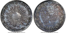 Republic silver "San Martin Independence" Medal 1821 MS62 Brown NGC, Fonrobert-8995. 37mm. We note that this lot has a mechanical error on the slab in...