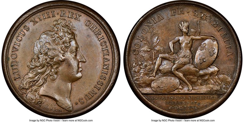 Louis XIV bronze "Expulsion of the English" Medal 1666-Dated AU58 Brown NGC, Lec...
