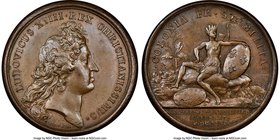 Louis XIV bronze "Expulsion of the English" Medal 1666-Dated AU58 Brown NGC, Lec-1. 40mm. From the Dresden Collection of Hispanic and Brazilian Procla...