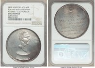 Republic silver "Bolivar Assassination Attempt" Medal 1828 UNC Details (Scratches) NGC, 44.8mm. 44.69gm. Silver medal for the failed assassination att...
