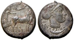 GRECHE - SICILIA - Siracusa (425-IV sec. a.C.) - Tetradracma - Biga a d. incoronata dalla Nike, in esergo foglia di ulivo e frutto /R Testa di Aretusa...