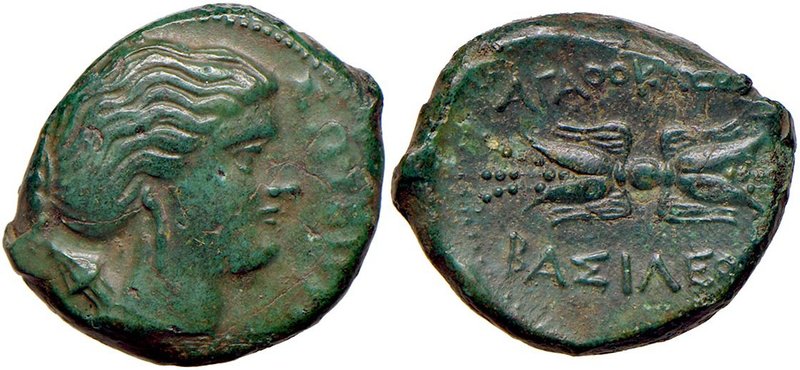 GRECHE - SICILIA - Siracusa - Agatocle (317-289 a.C.) - AE 22 - Busto di Artemid...