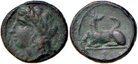 GRECHE - SICILIA - Siracusa - Agatocle (317-289 a.C.) - AE 12 - Testa laureata di Apollo a s. /R Cane seduto a s. retrospiciente guarda un serpente. M...