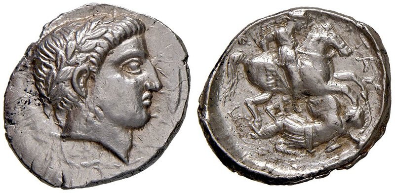 GRECHE - RE DI PEONIA - Patraos (340-315 a.C.) - Tetradracma - Testa di laureata...